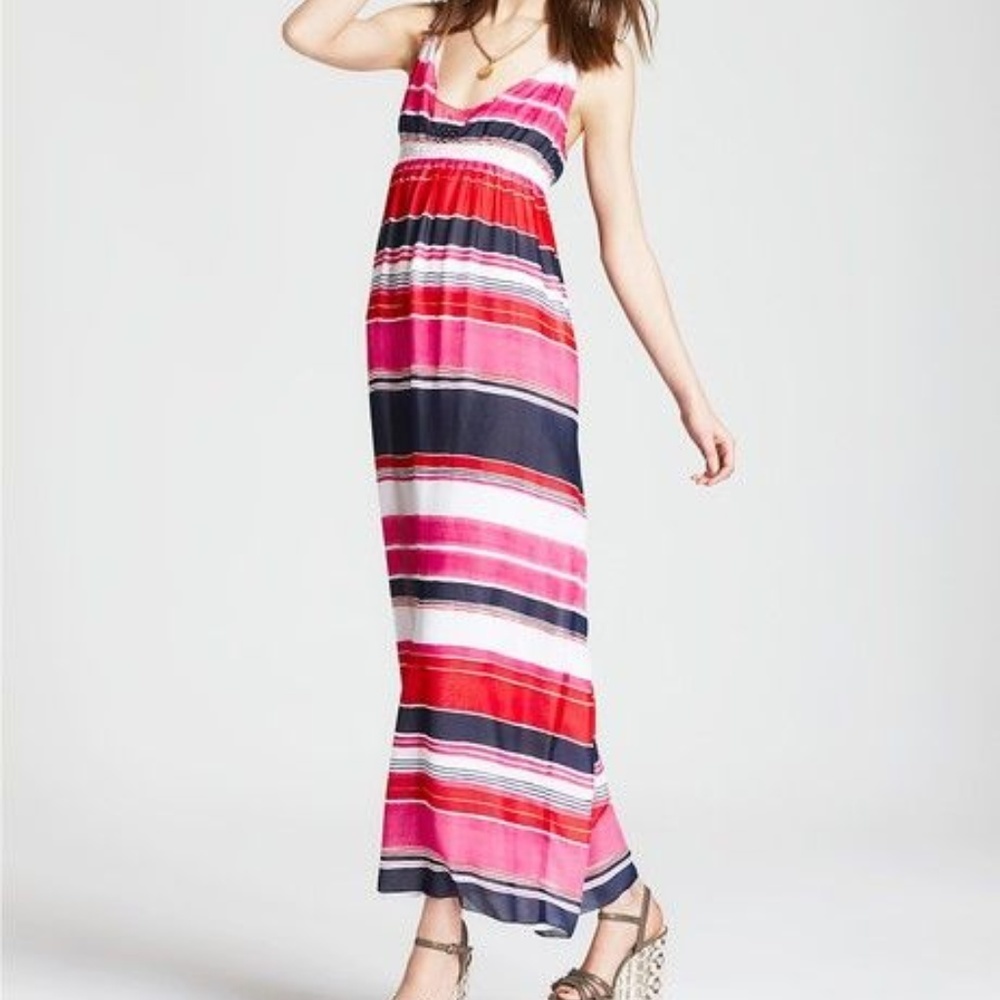 Vince Camuto women M high waist sleeveless striped maxi dress vacation costal